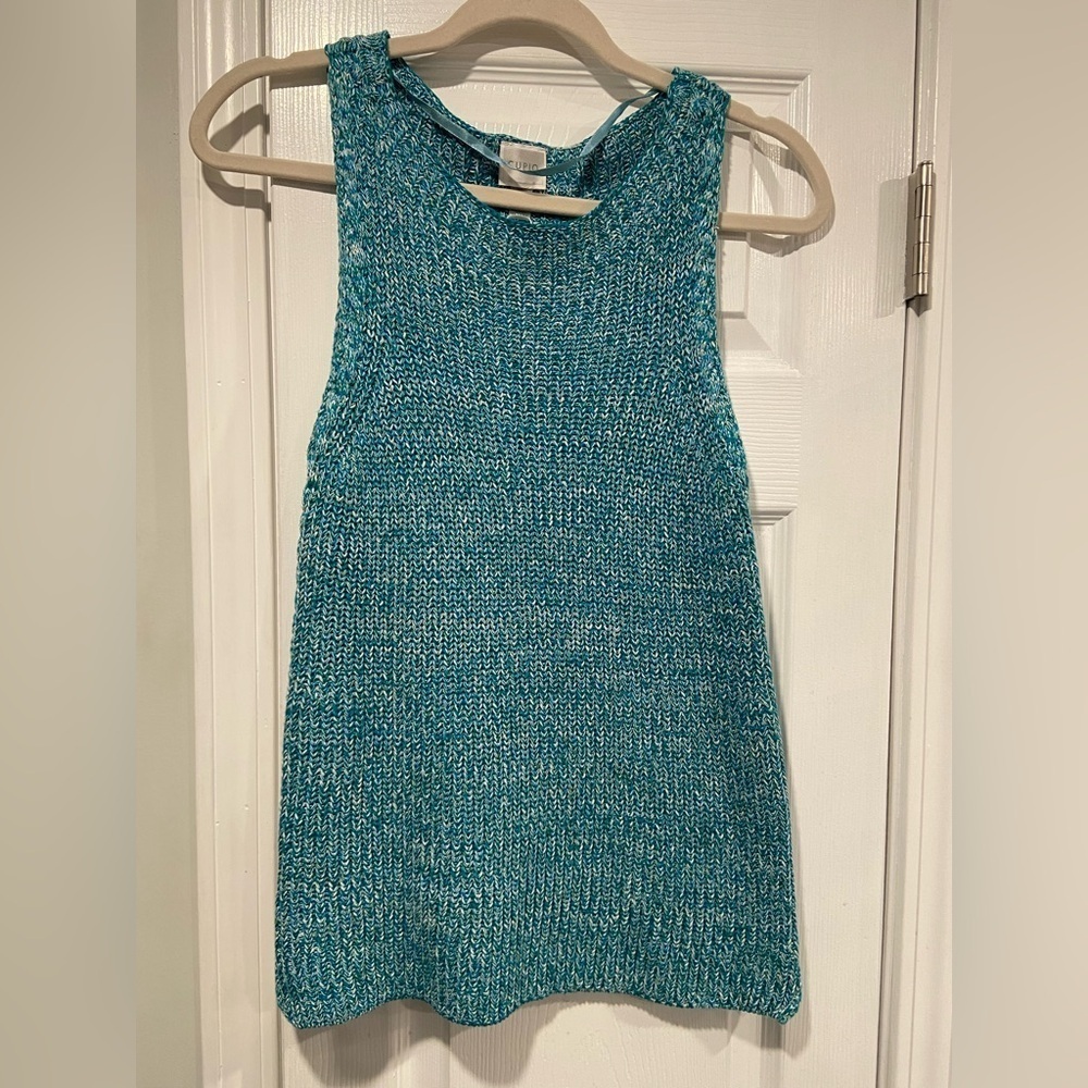 NWT Cupio Size M Scoop Neck Sleeveless Cotton Teal Heather Knit Vest Top Cotton